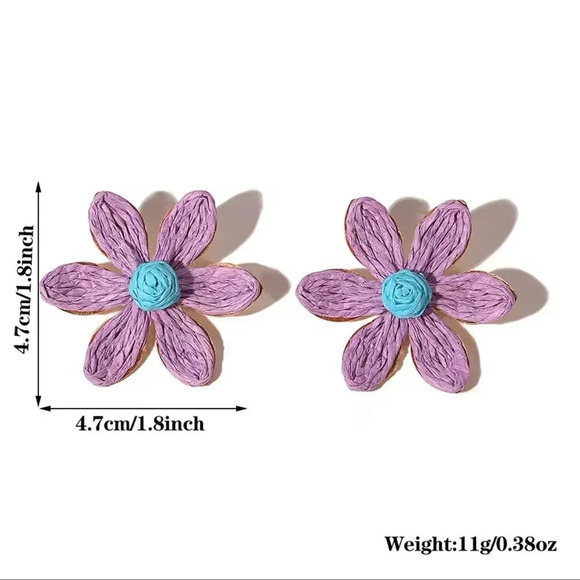 Lalita Sand Sky Boho Raffia Flower Earrings - Picture 6 of 9